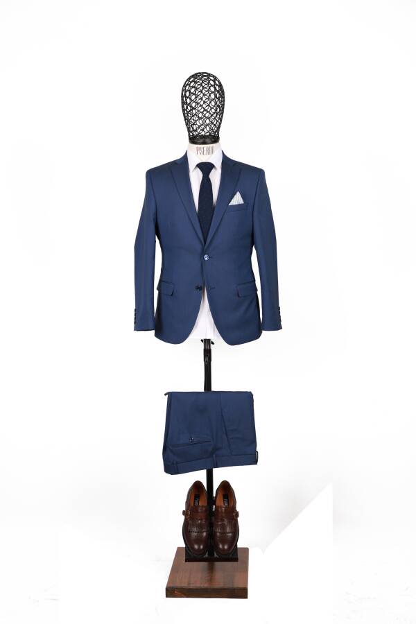 Slim Fit Parlament Mavisi Takım Elbise · 2