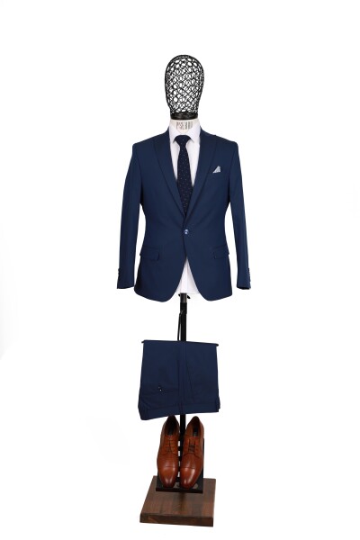Slim Fit Parlament Mavisi Takım Elbise - 1