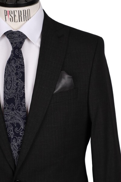 Slim Fit Yünlü Siyah Takım Elbise - 3