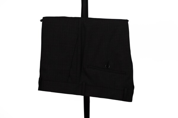 Slim Fit Yünlü Siyah Takım Elbise - 4
