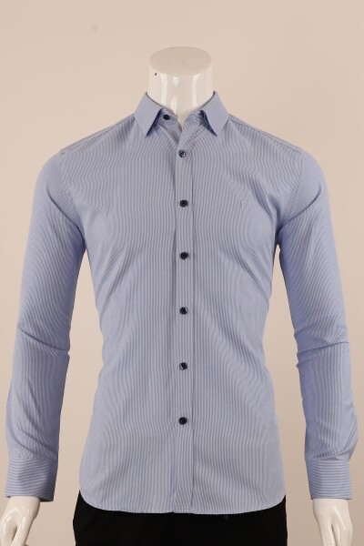 Uzun Kol Slim Fit Çizgili Gömlek - 5