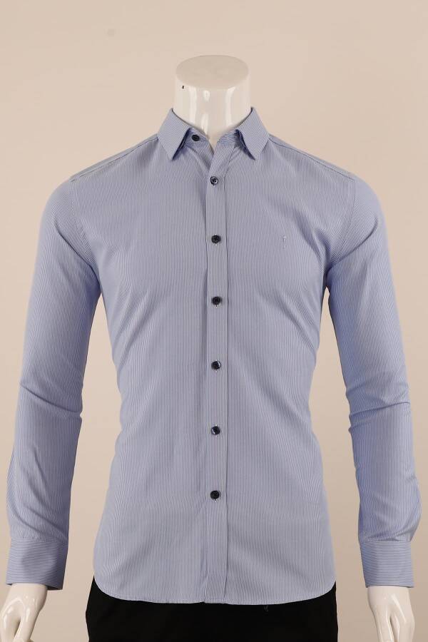 Uzun Kol Slim Fit Çizgili Gömlek - 5