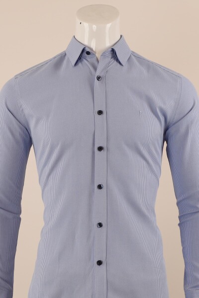 Uzun Kol Slim Fit Çizgili Gömlek - 6