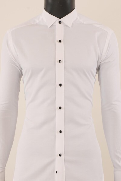 Uzun Kol Slim Fit Damatlık Beyaz Gömlek - 2