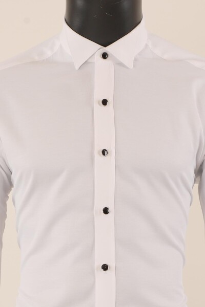 Uzun Kol Slim Fit Damatlık Beyaz Gömlek - 3