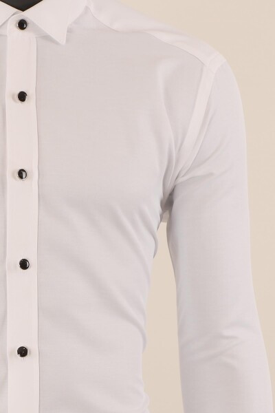 Uzun Kol Slim Fit Damatlık Beyaz Gömlek - 4