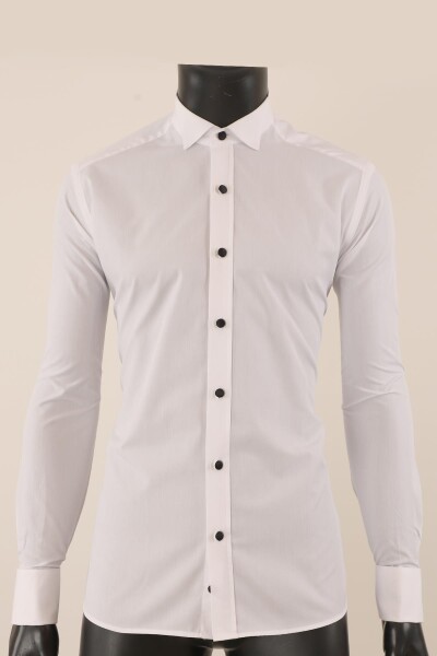 Uzun Kol Slim Fit Damatlık Beyaz Gömlek - 1