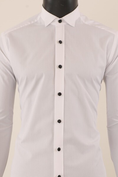 Uzun Kol Slim Fit Damatlık Beyaz Gömlek - 2