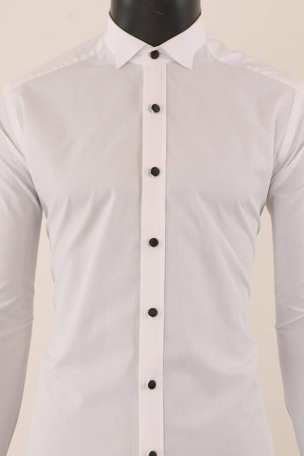 Uzun Kol Slim Fit Damatlık Beyaz Gömlek - 2