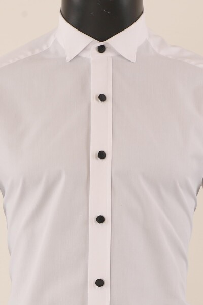 Uzun Kol Slim Fit Damatlık Beyaz Gömlek - 3