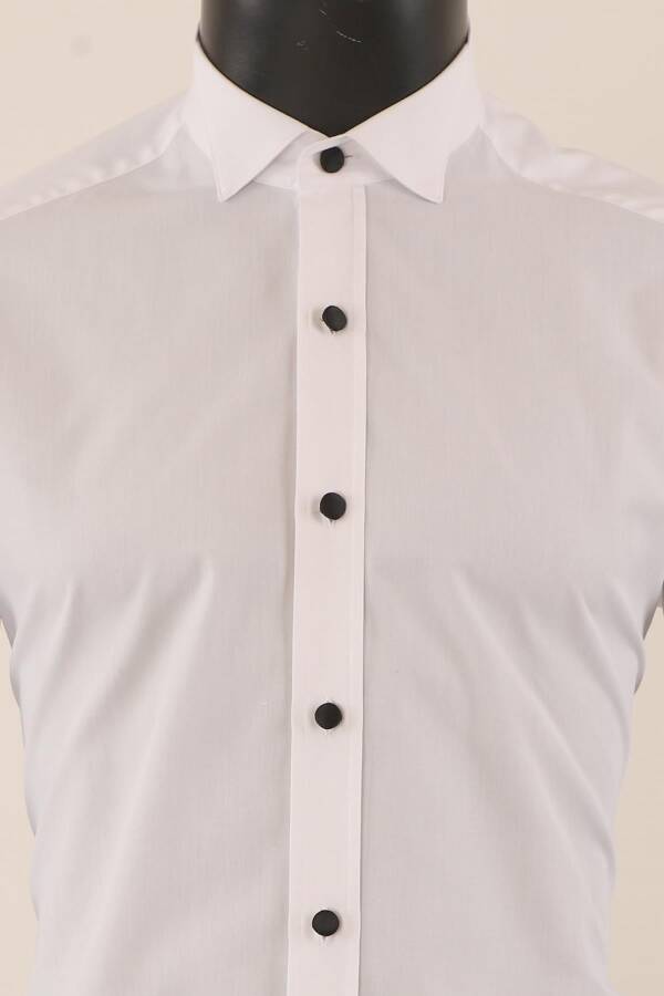 Uzun Kol Slim Fit Damatlık Beyaz Gömlek - 3