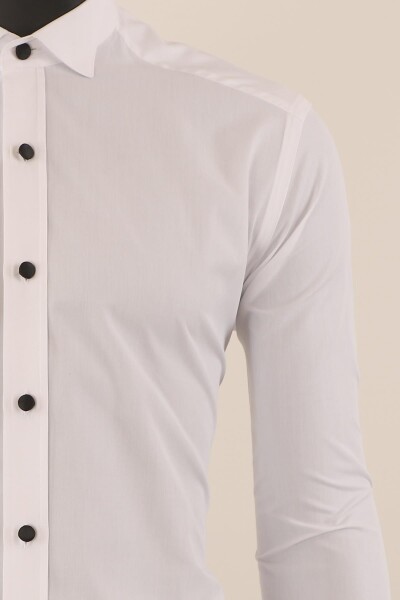 Uzun Kol Slim Fit Damatlık Beyaz Gömlek - 4