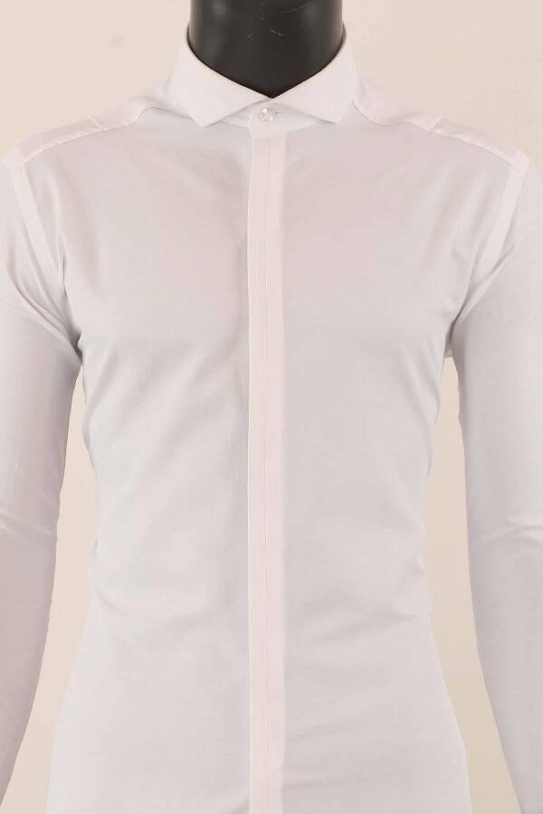 Uzun Kol Slim Fit Damatlık Beyaz Gömlek · 2