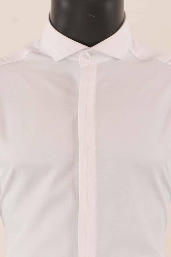 Uzun Kol Slim Fit Damatlık Beyaz Gömlek · 3