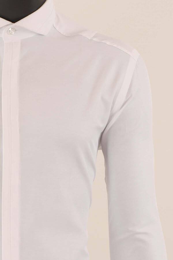 Uzun Kol Slim Fit Damatlık Beyaz Gömlek · 4
