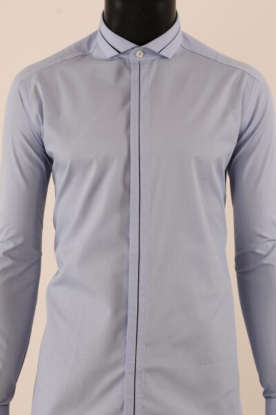 Uzun Kol Slim Fit Damatlık Mavi Gömlek - 2