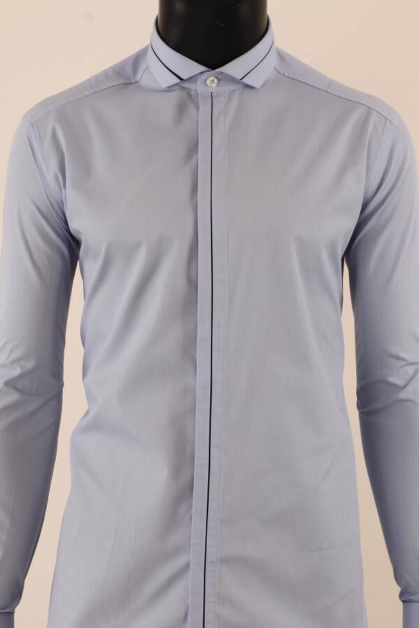 Uzun Kol Slim Fit Damatlık Mavi Gömlek - 2
