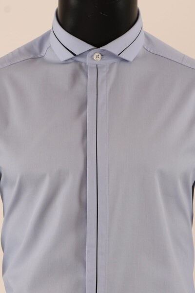Uzun Kol Slim Fit Damatlık Mavi Gömlek - 3