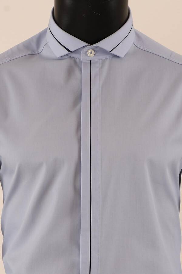 Uzun Kol Slim Fit Damatlık Mavi Gömlek - 3