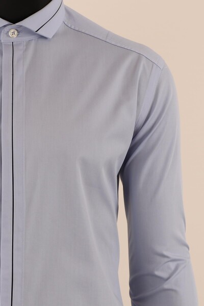 Uzun Kol Slim Fit Damatlık Mavi Gömlek - 4