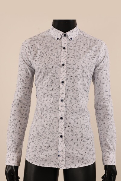 Uzun Kol Slim Fit Desenli Gömlek - 1