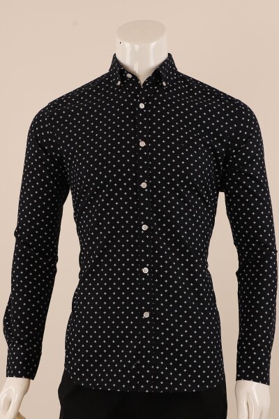 Uzun Kol Slim Fit Desenli Gömlek - 1