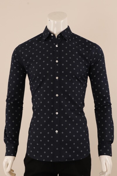 Uzun Kol Slim Fit Desenli Gömlek - 1