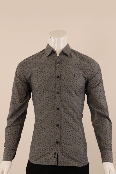Uzun Kol Slim Fit Desenli Gömlek - 1
