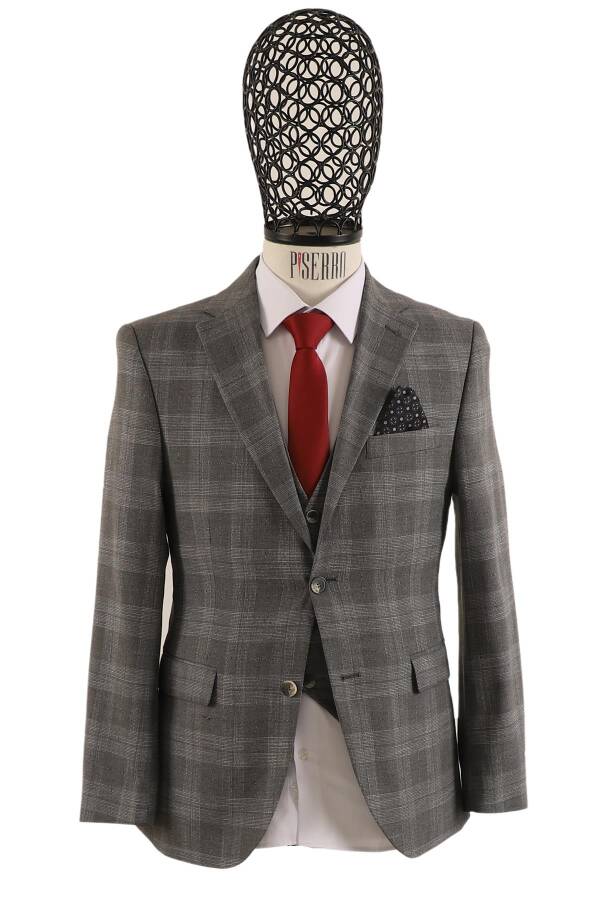 Yelekli Takım Elbise Slim Fit Erkek - 3