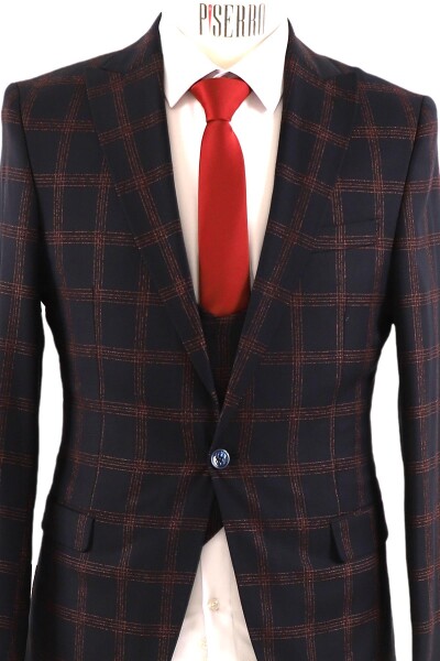 Yelekli Takım Elbise Slim Fit Erkek - 4